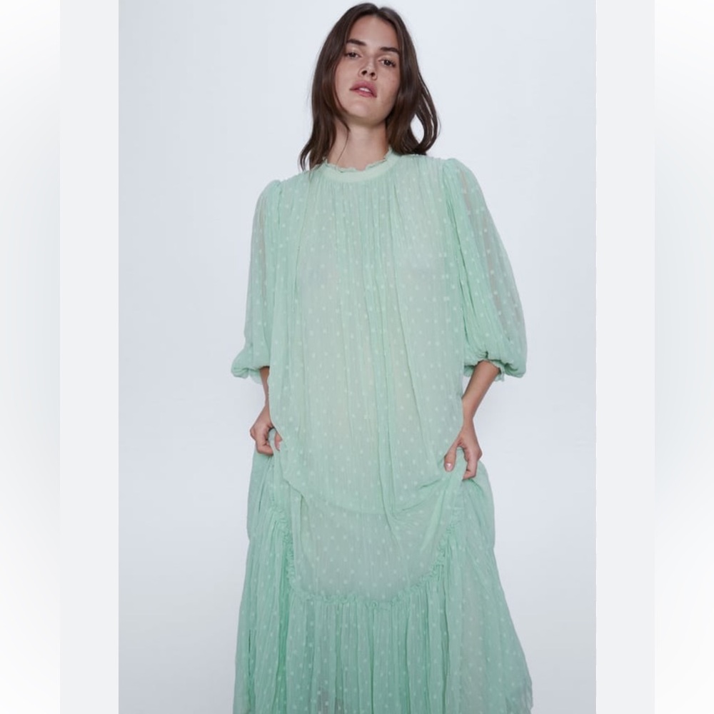 Zara Mint Green Plumetis Gladis Maxi Dress